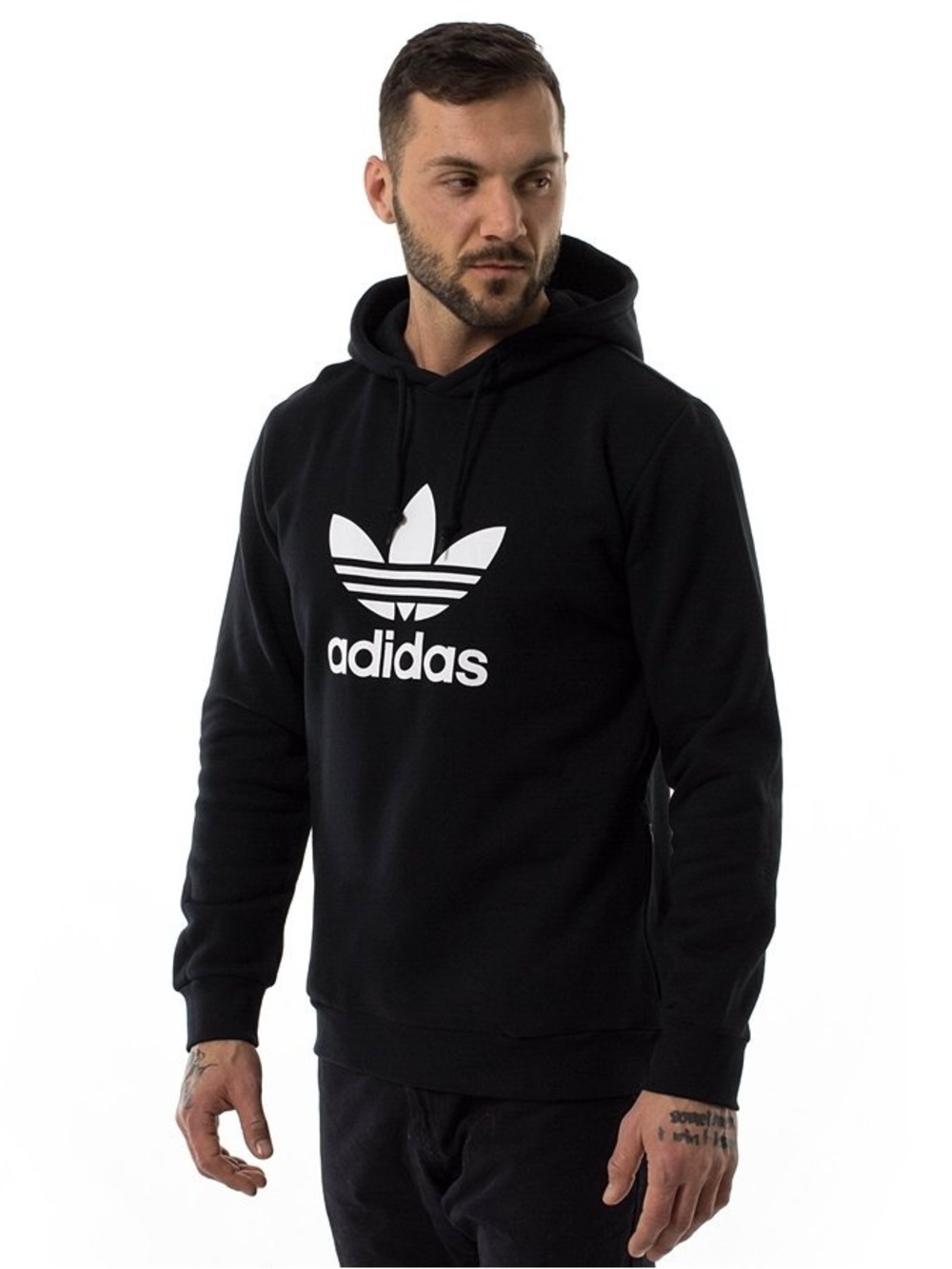 adidas Men’s Black Crewneck Hoodie with White Trefoil Logo
